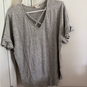 Gray Women's Ruffle Sleeve Top
